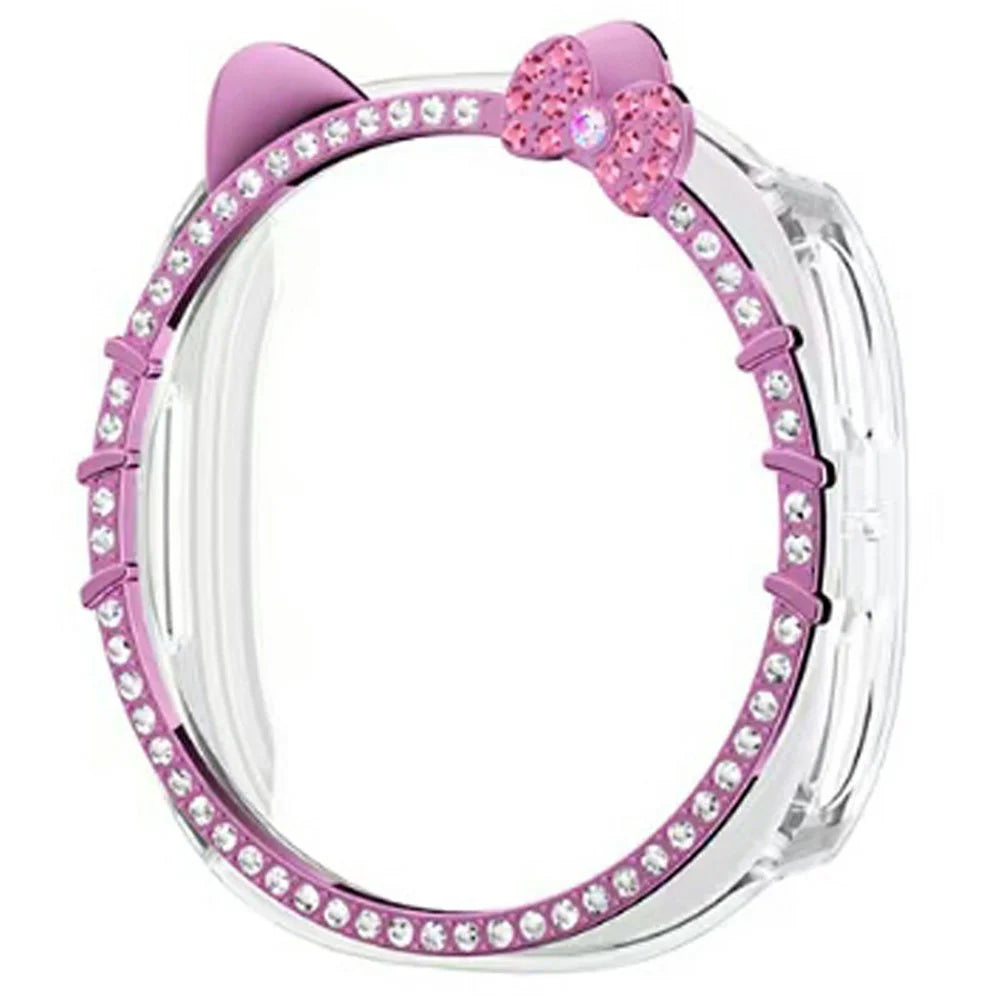 For Samsung Galaxy Watch8 44mm Watch Case Cat Ear Decor Hollow PC Watch Protective Cover - Pink - 1