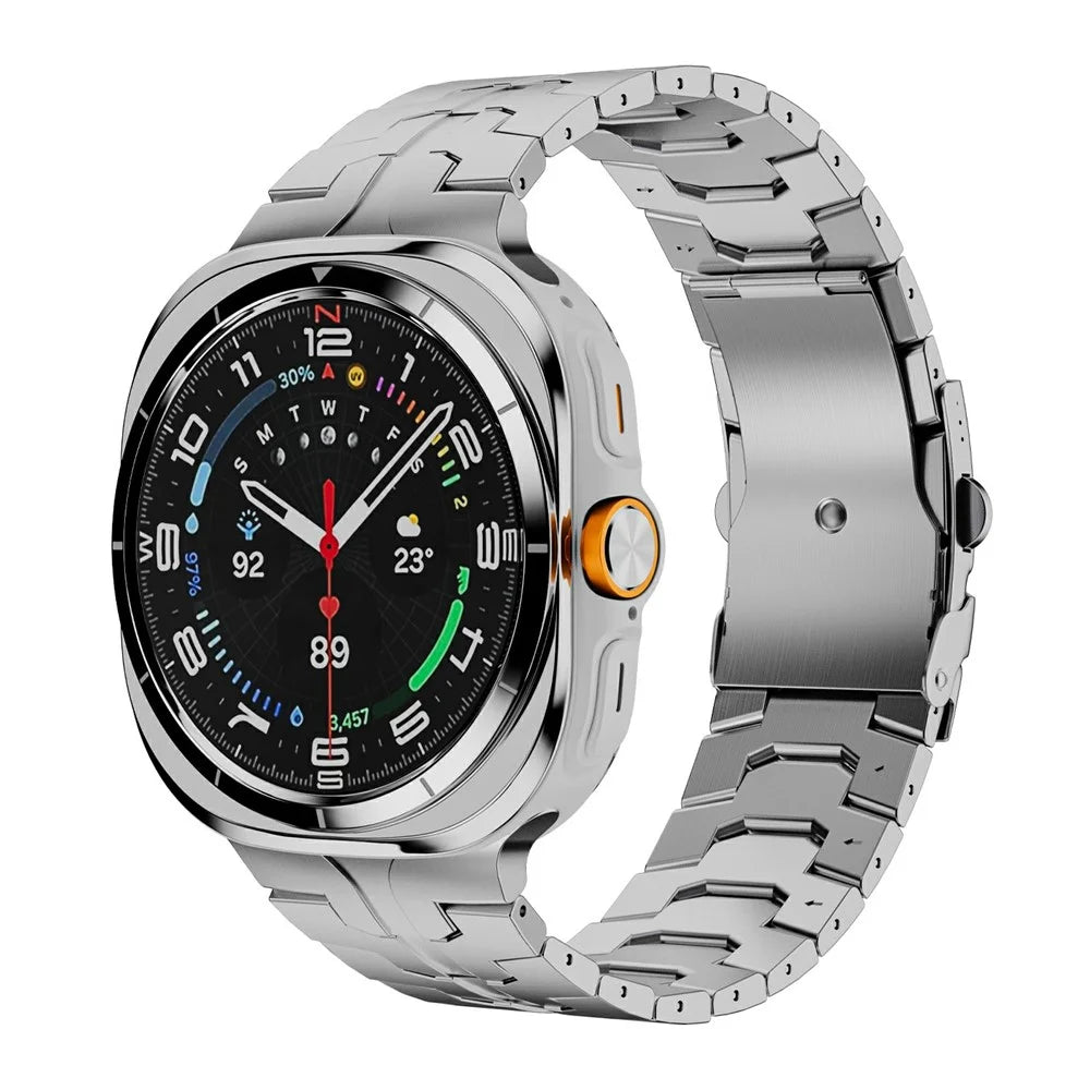 Stainless Steel Watch Band For Samsung Galaxy Watch8 44mm  /  40mm  /  Watch8 Classic 46mm Double Folding Buckle Wrist Strap Silver - 3