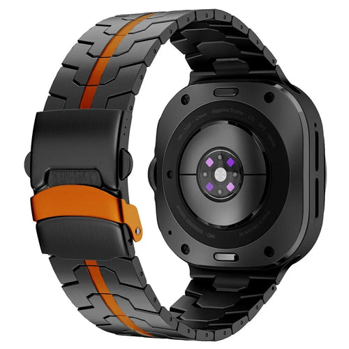 Stainless Steel Watch Band For Samsung Galaxy Watch8 44mm  /  40mm  /  Watch8 Classic 46mm Double Folding Buckle Wrist Strap - Black  /  Orange - 1