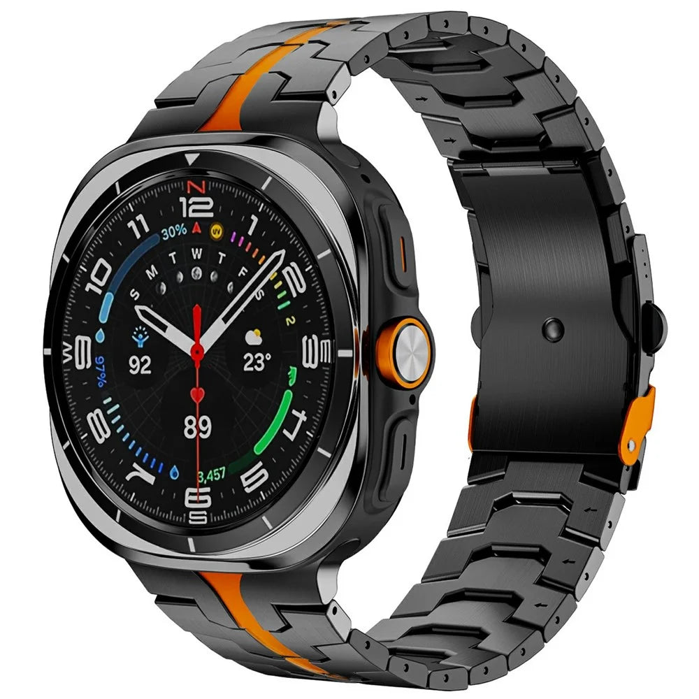 Stainless Steel Watch Band For Samsung Galaxy Watch8 44mm  /  40mm  /  Watch8 Classic 46mm Double Folding Buckle Wrist Strap - Black  /  Orange - 2