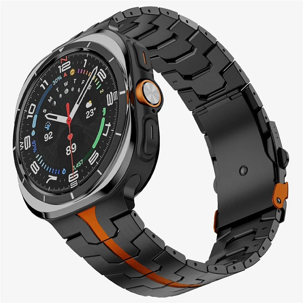 Stainless Steel Watch Band For Samsung Galaxy Watch8 44mm  /  40mm  /  Watch8 Classic 46mm Double Folding Buckle Wrist Strap - Black  /  Orange - 3