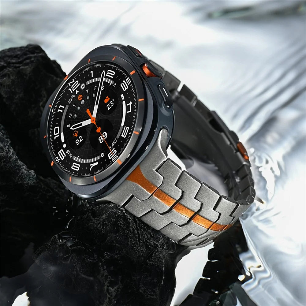 Stainless Steel Watch Band For Samsung Galaxy Watch8 44mm  /  40mm  /  Watch8 Classic 46mm Double Folding Buckle Wrist Strap - Black  /  Orange - 4