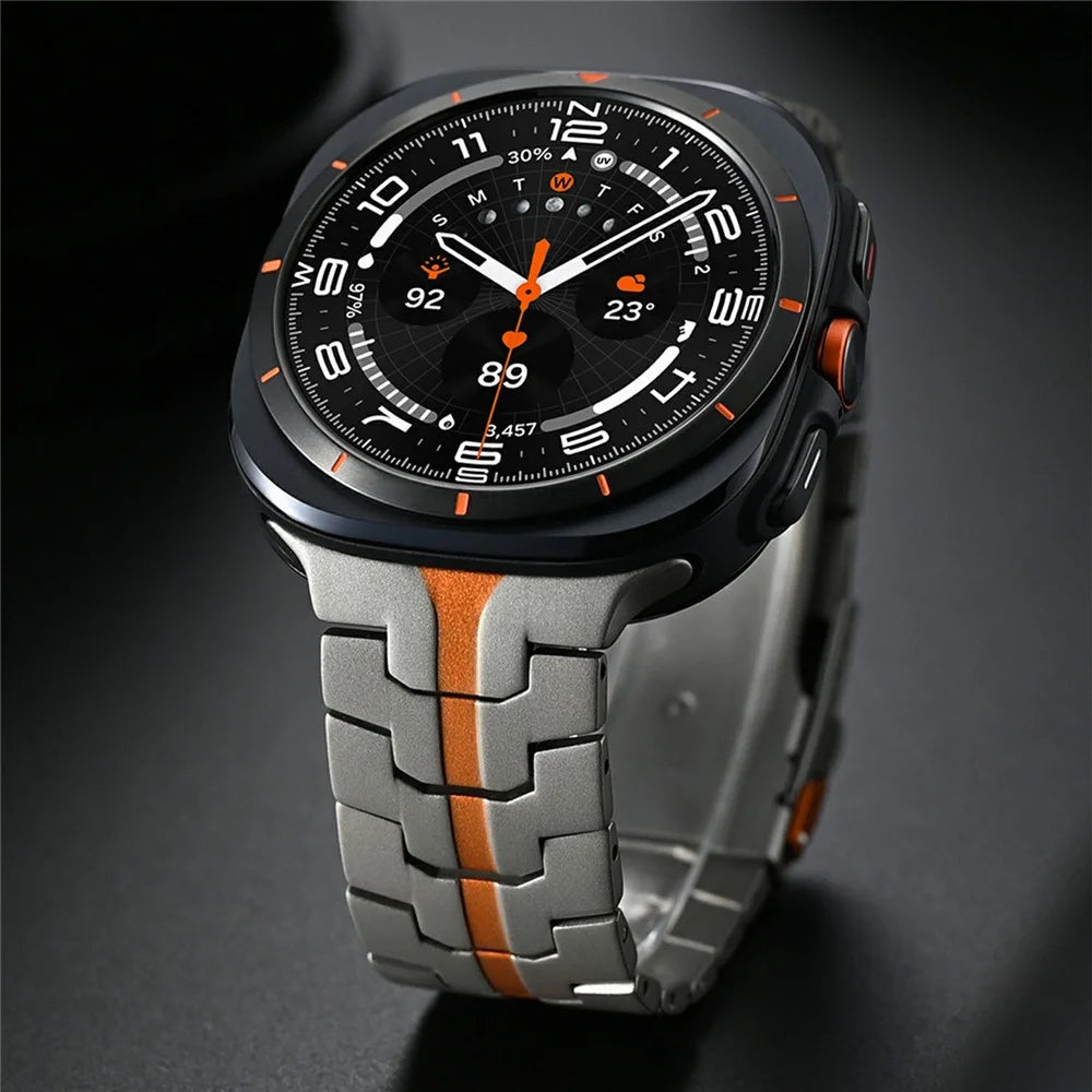 Stainless Steel Watch Band For Samsung Galaxy Watch8 44mm  /  40mm  /  Watch8 Classic 46mm Double Folding Buckle Wrist Strap - Black  /  Orange - 6