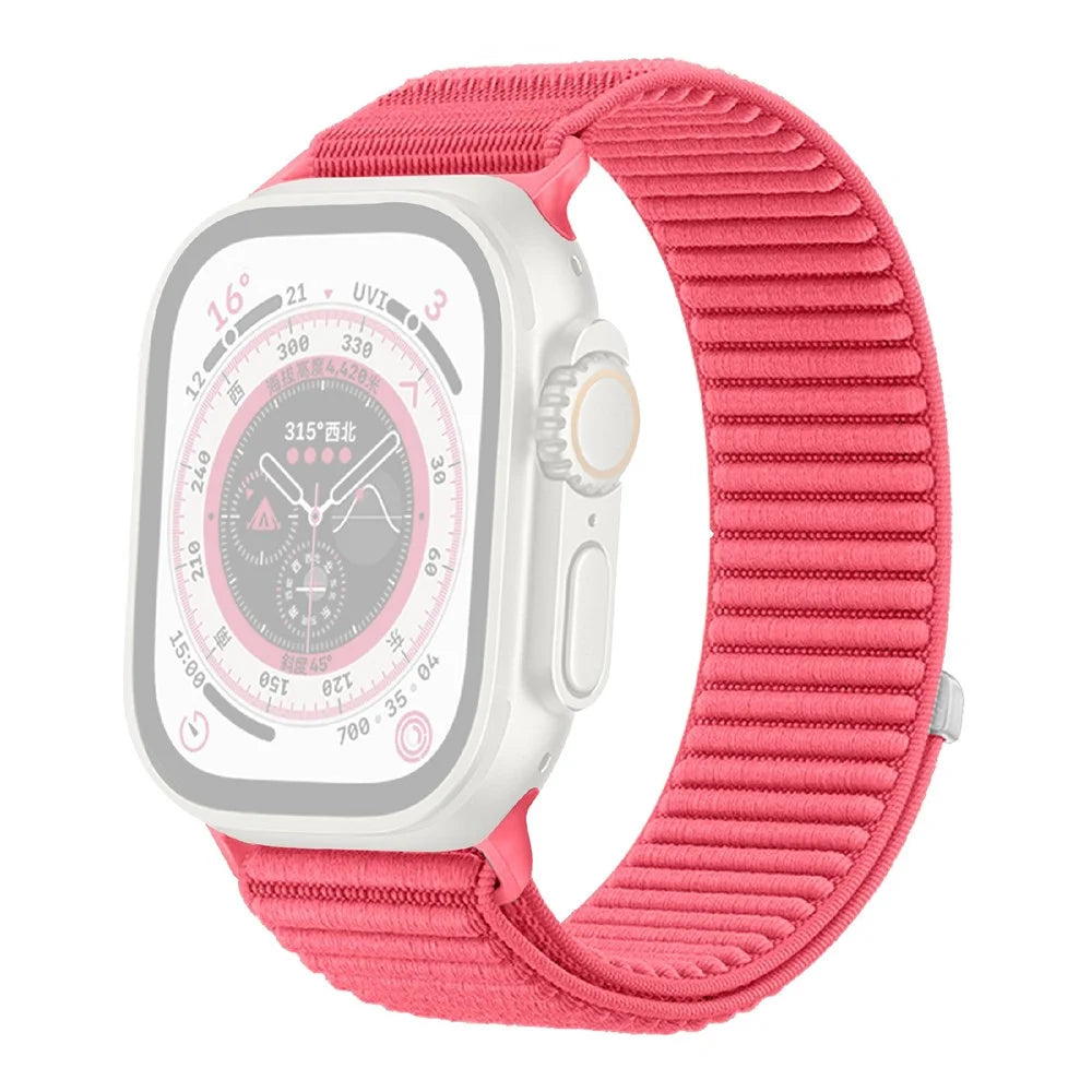 Wrist Strap for Apple Watch Ultra 3 2 1 49mm / Series 11 10 46mm / 9 8 7 45mm / SE3 SE2 SE 6 5 4 44mm / 3 2 1 42mm Magic Tape Nylon Woven Watch Band - Water Red - 1