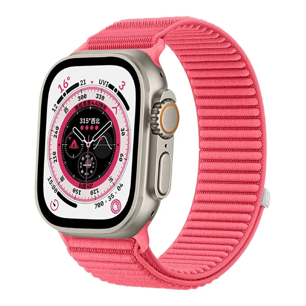 Wrist Strap for Apple Watch Ultra 3 2 1 49mm / Series 11 10 46mm / 9 8 7 45mm / SE3 SE2 SE 6 5 4 44mm / 3 2 1 42mm Magic Tape Nylon Woven Watch Band - Water Red - 2