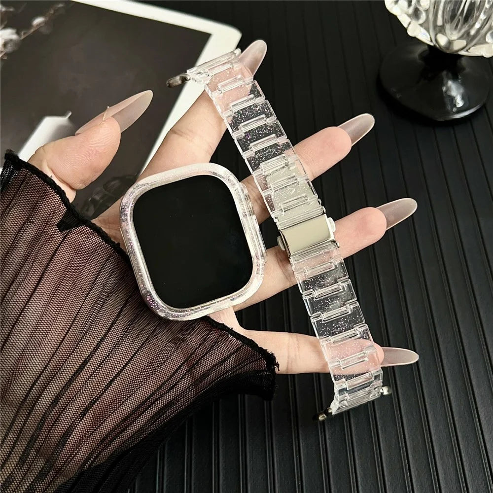 For Apple Watch Ultra 2 49mm / Ultra 49mm Stylish PC Epoxy Resin Smartwatch Strap + Watch Case - Pink - 4