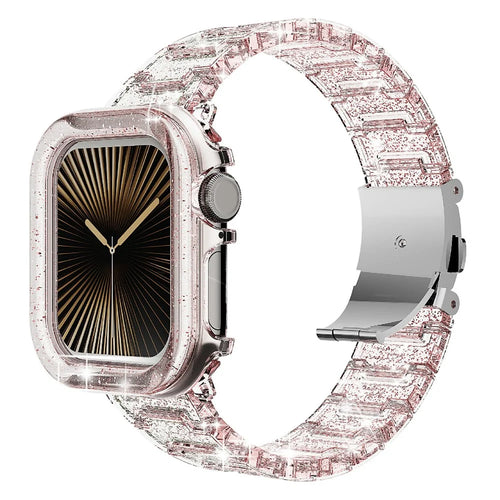 For Apple Watch Series 10 42mm Stylish PC Epoxy Resin Smartwatch Strap + Watch Case - Pink - 1