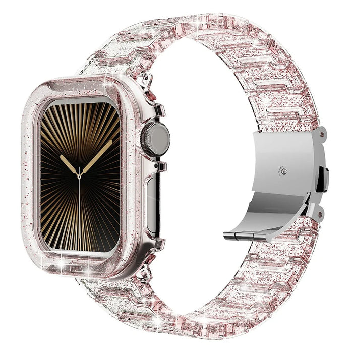 For Apple Watch Series 10 42mm Stylish PC Epoxy Resin Smartwatch Strap + Watch Case - Pink - 1