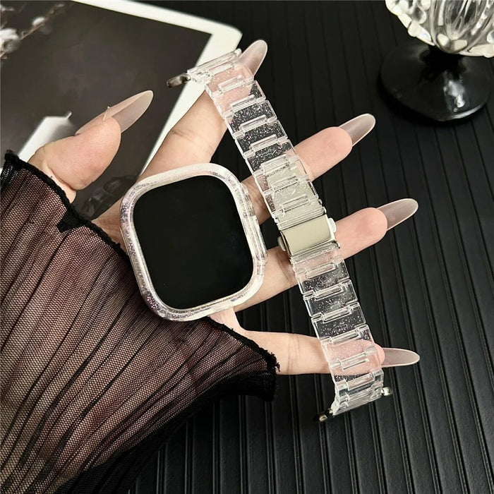 For Apple Watch Series 10 42mm Stylish PC Epoxy Resin Smartwatch Strap + Watch Case - Pink - 4