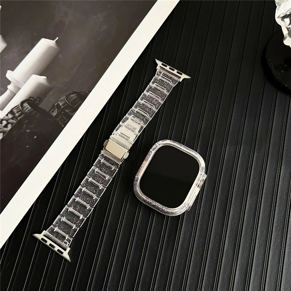For Apple Watch Series 10 46mm Stylish PC Epoxy Resin Smartwatch Strap + Watch Case - Pink - 5