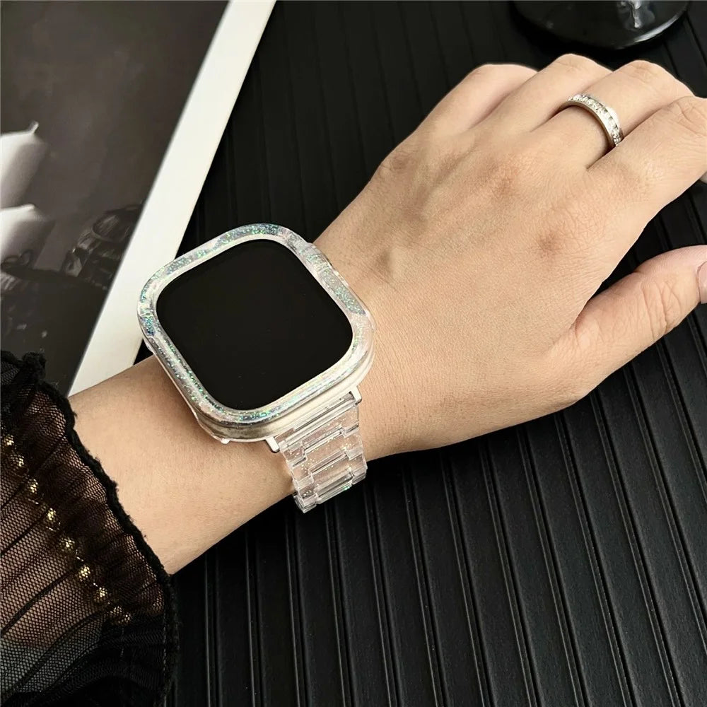 For Apple Watch Series 10 46mm Stylish PC Epoxy Resin Smartwatch Strap + Watch Case - Pink - 6