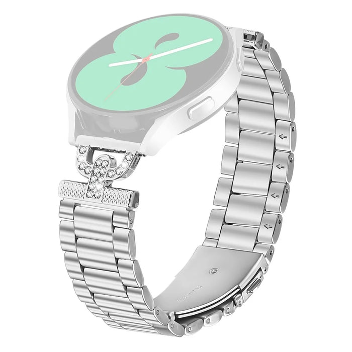 Watch Strap for Huami Amazfit Pop Pro Silver Stainless Steel Band D-Shape Rhinestones Decor - 1