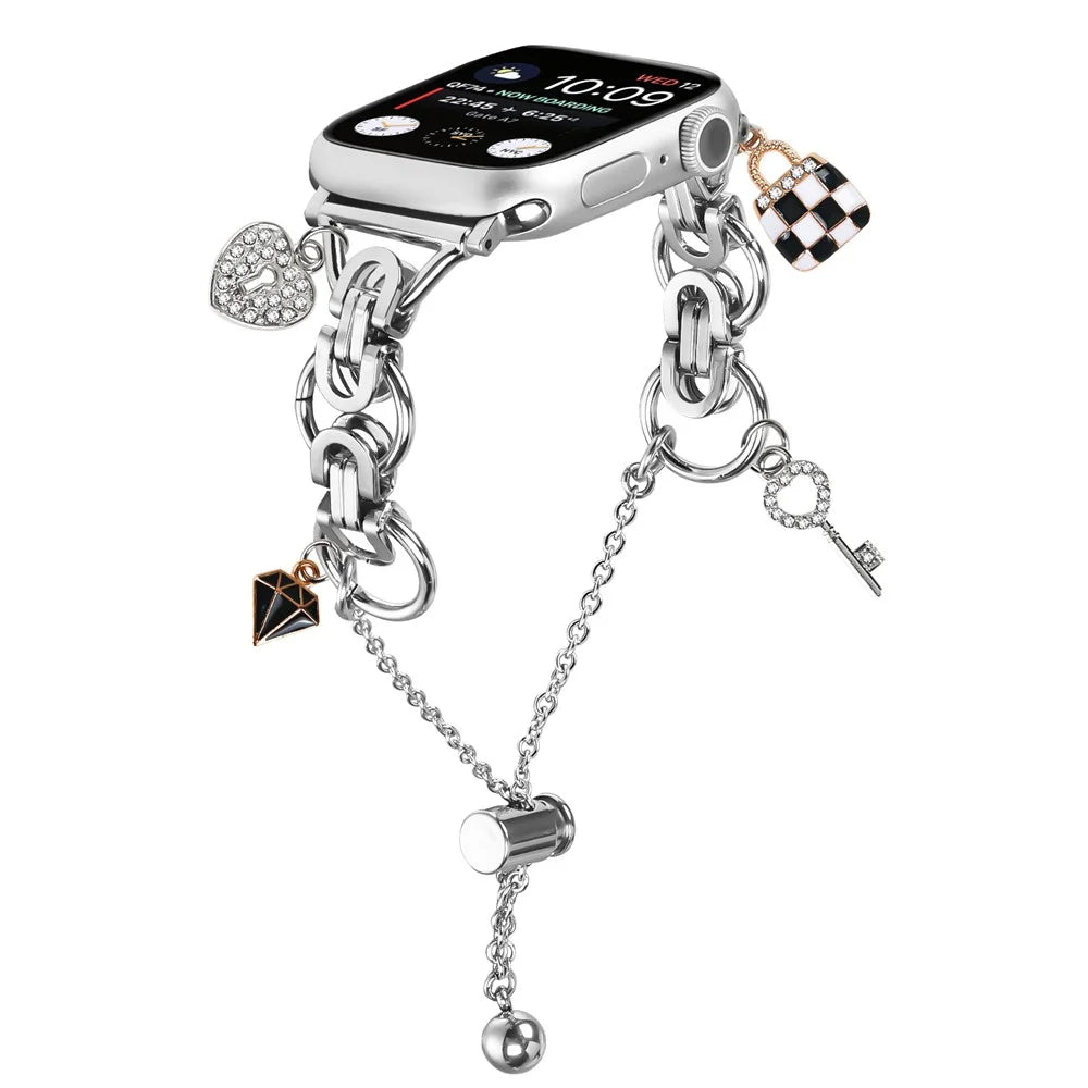 Silver Watch Band for Apple Watch Series 11 10 42mm / 9 8 7 41mm / SE3 SE2 SE 6 5 4 40mm / 3 2 1 38mm Single Chain Style Metal Alloy Strap - 2