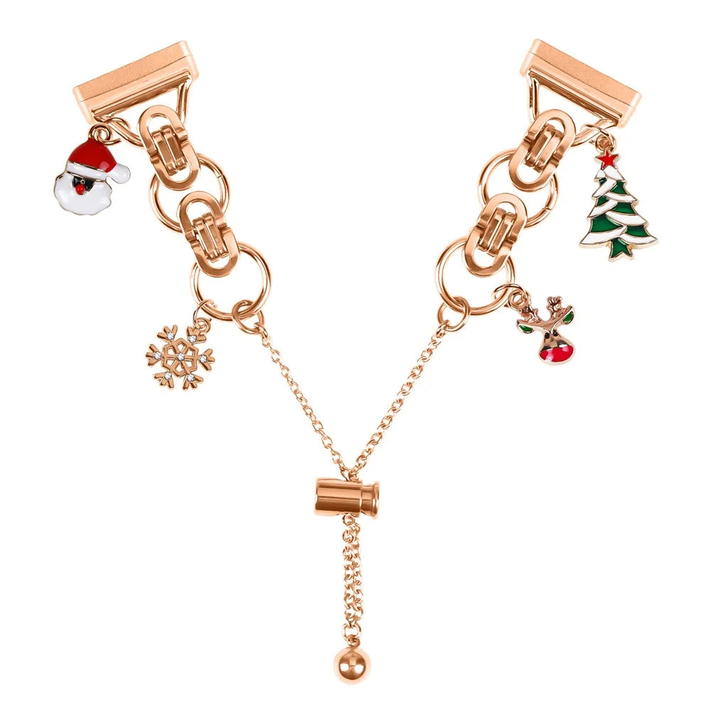 For Fitbit Versa 3  /  Sense Electroplated Metal Alloy Band Single Loop Chain Bracelet Strap - Rose Gold  /  Christmas - 3