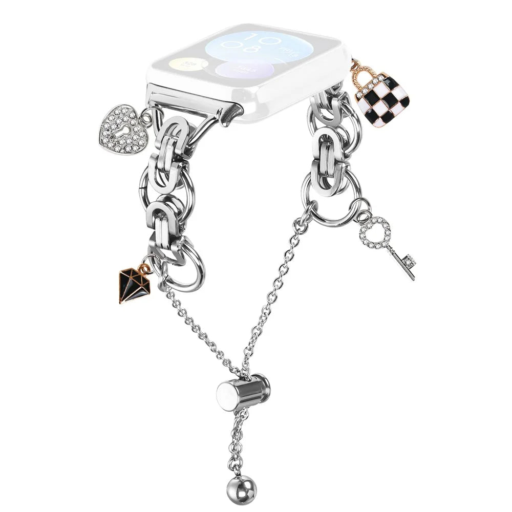 For Xiaomi Smart Band 10 Pro / 9 Pro / 8 Pro / Redmi Watch 6 / 5 / 4 Silver Watch Band Adjustable Single Chain Style Metal Alloy Strap - 1
