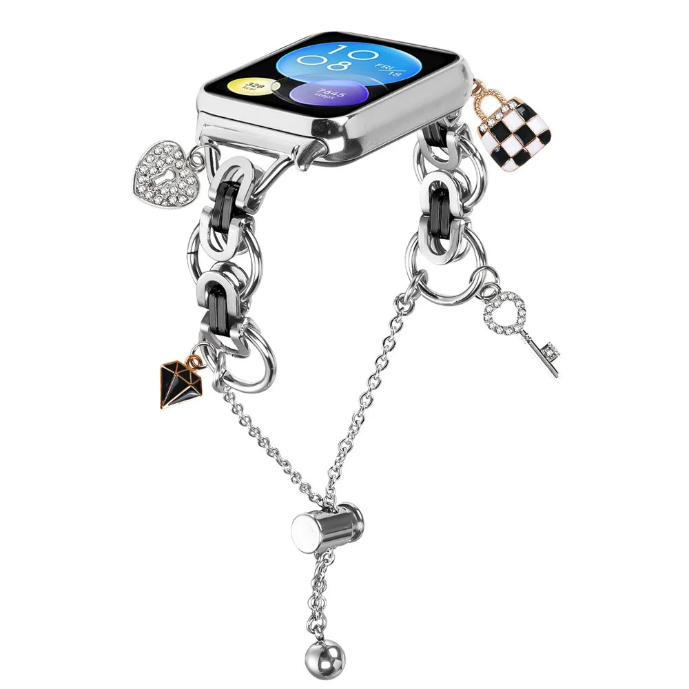 For Xiaomi Smart Band 10 Pro / 9 Pro / 8 Pro / Redmi Watch 6 / 5 / 4 Electroplated Metal Alloy Band Single Loop Chain Bracelet Strap - Silver  /  Black - 2