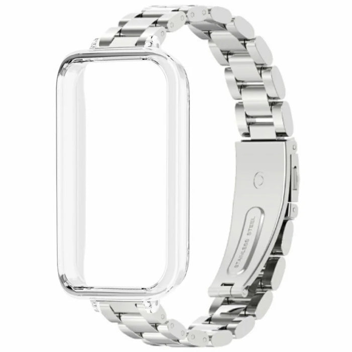 For Honor Band 10  /  9 Stainless Steel Watch Strap with PC Case Solid 3 Bead Replacement Band - Silver + Transparent - 2
