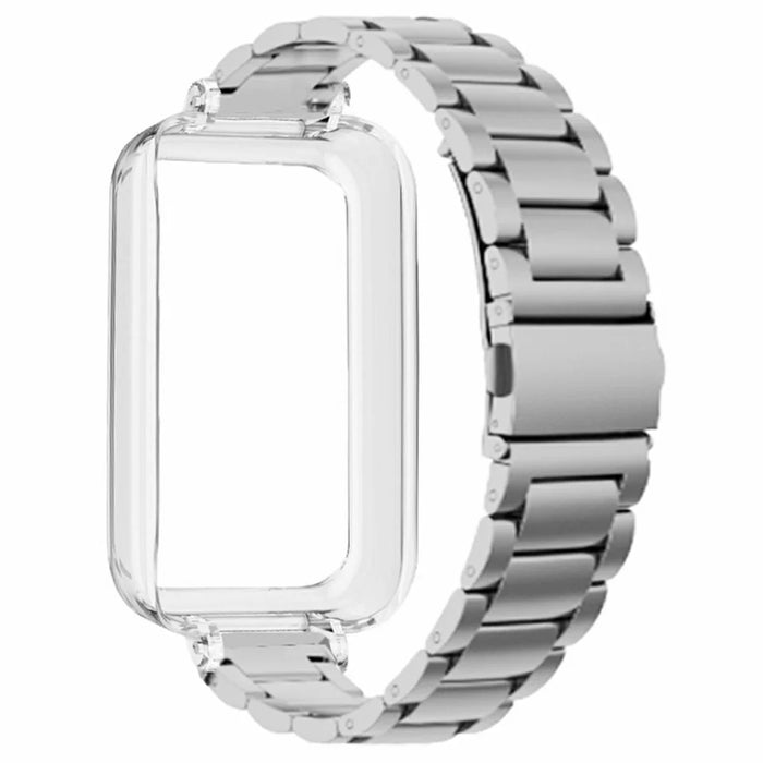 For Honor Band 10  /  9 Stainless Steel Watch Strap with PC Case Solid 3 Bead Replacement Band - Silver + Transparent - 3
