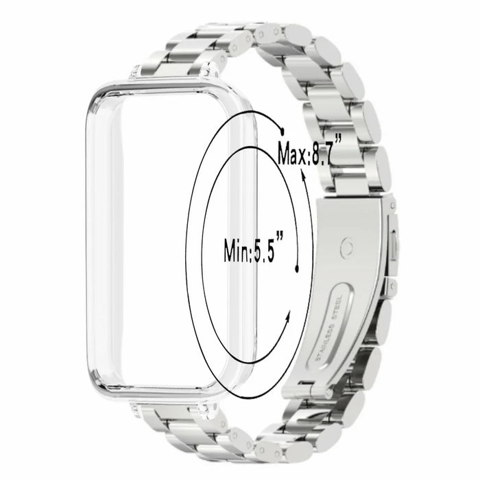 For Honor Band 10  /  9 Stainless Steel Watch Strap with PC Case Solid 3 Bead Replacement Band - Silver + Transparent - 4