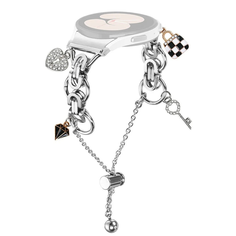 Watch Band with Quick Release Connector for Samsung Galaxy Watch7 44mm / 40mm Silver Single Chain Style Metal Alloy Strap - 1