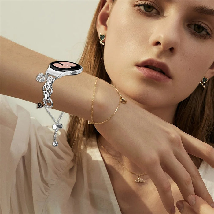 Watch Band with Quick Release Connector for Samsung Galaxy Watch7 44mm / 40mm Silver Single Chain Style Metal Alloy Strap - 6