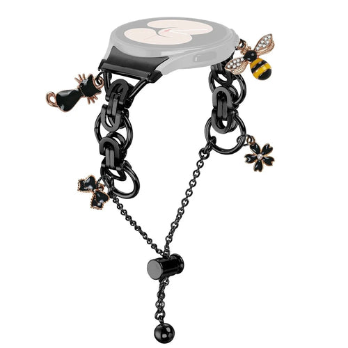 Colored Metal Strap with Quick Release Connector for Samsung Galaxy Watch6 / 6 Classic Single Loop Beaded Chain Watchband - Black - 1