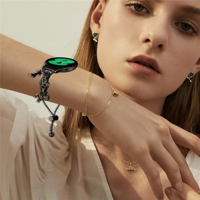 For Samsung Galaxy Watch4 40mm 44mm Electroplated Metal Alloy Band Single Loop Chain Bracelet Strap - Black - 6
