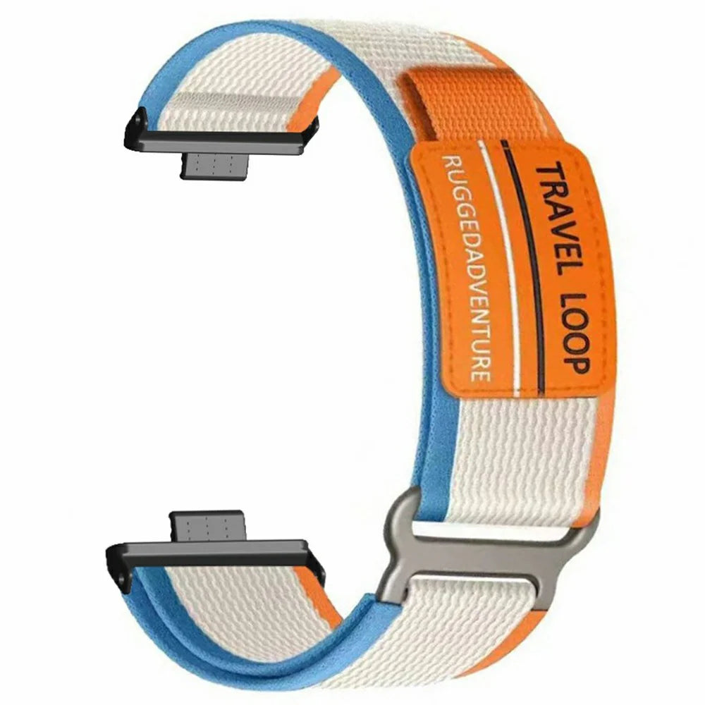 Nylon Strap for Huawei Watch Fit 4 Pro  /  Fit 4  /  Fit 3 Magic Tape Universal Watch Band with Metal Buckle - Orange  /  Beige - 1