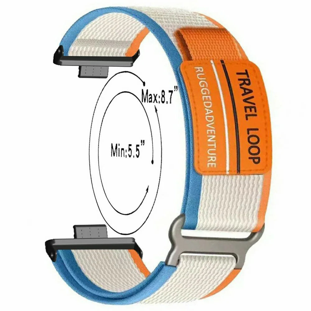 Nylon Strap for Huawei Watch Fit 4 Pro  /  Fit 4  /  Fit 3 Magic Tape Universal Watch Band with Metal Buckle - Orange  /  Beige - 3
