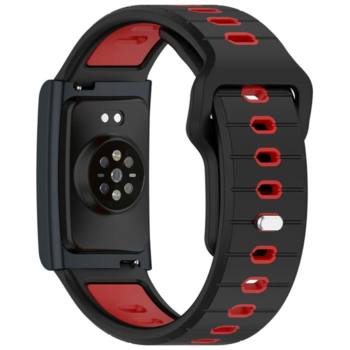 For Huami Amazfit Helio Strap Dual Color Soft Silicone Watch Strap Adjustable Wristband - Black+Red - 2