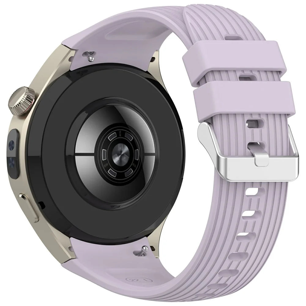 For Huawei Watch 5 42mm Striped Silicone Adjustable Watch Band Solid Color Soft Wristband - Light Purple - 1
