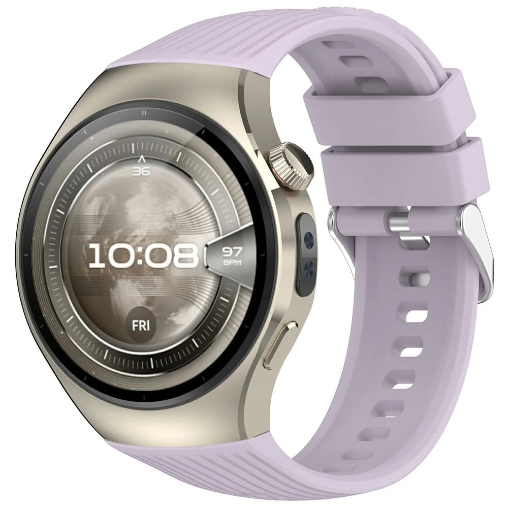 For Huawei Watch 5 46mm Striped Silicone Adjustable Watch Band Solid Color Soft Wristband - Light Purple - 2