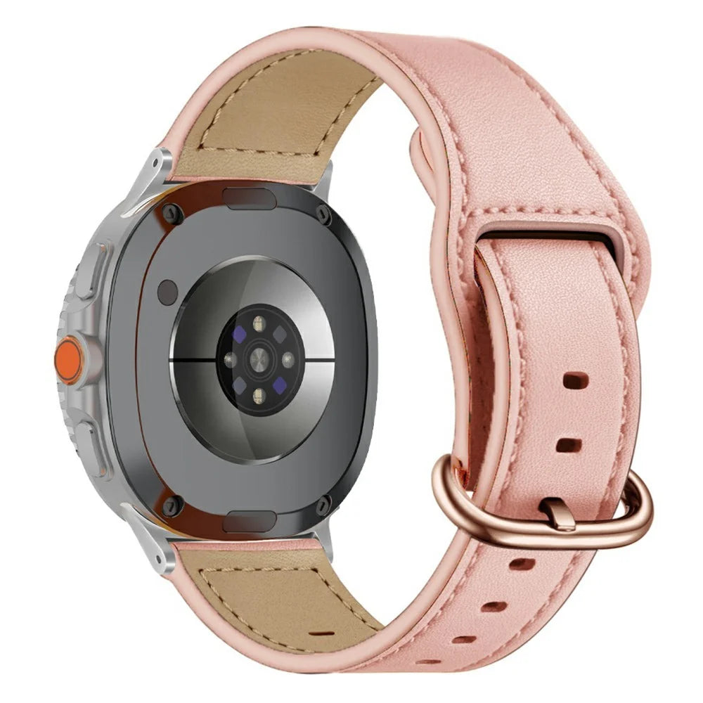 For Samsung Galaxy Watch8 44mm / 40mm Genuine Cow Leather Strap with Classic Buckle Adjustable Watchband - Pink - 1