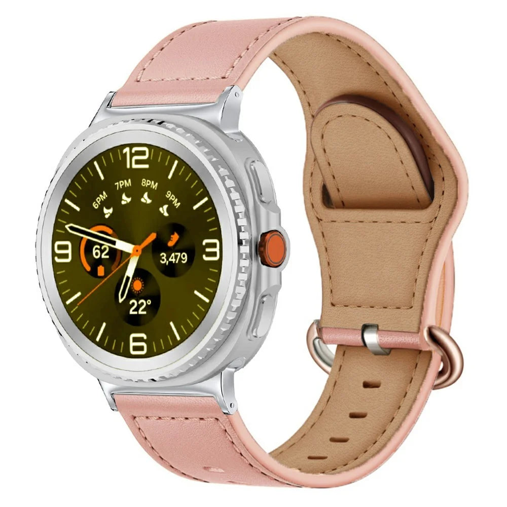 For Samsung Galaxy Watch8 44mm / 40mm Genuine Cow Leather Strap with Classic Buckle Adjustable Watchband - Pink - 2