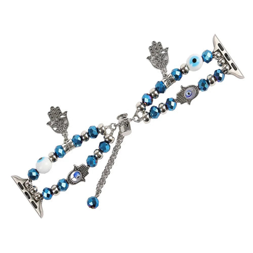 Watch Strap for Apple Watch Series 11 10 42mm / 9 8 7 41mm / SE3 SE2 SE 6 5 4 40mm / 3 2 1 38mm Evil Eye Beaded Bracelet Wrist Band - Blue - 1
