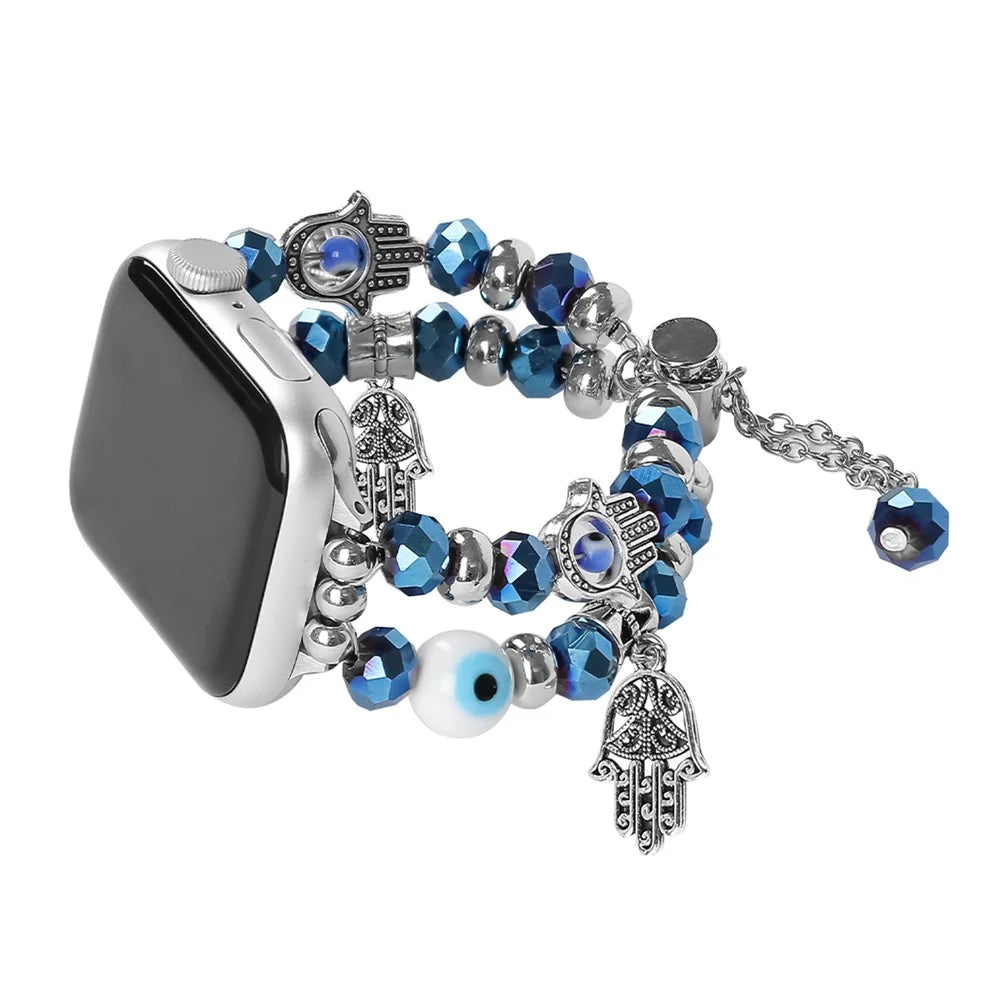 Watch Strap for Apple Watch Series 11 10 42mm / 9 8 7 41mm / SE3 SE2 SE 6 5 4 40mm / 3 2 1 38mm Evil Eye Beaded Bracelet Wrist Band - Blue - 3