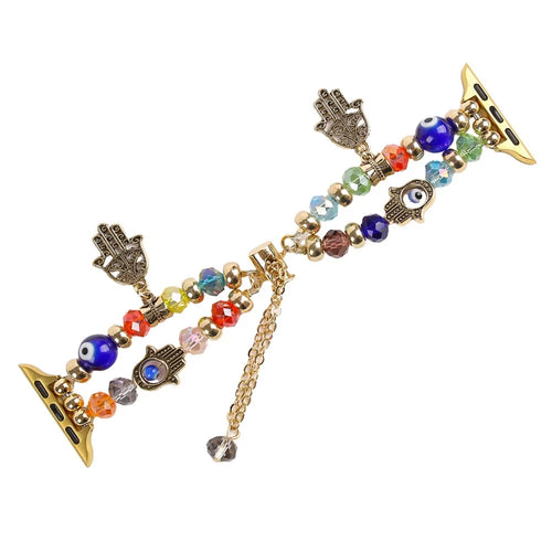 Watch Strap for Apple Watch Ultra 3 2 1 49mm / Series 11 10 46mm / 9 8 7 45mm / SE3 SE2 SE 6 5 4 44mm / 3 2 1 42mm Evil Eye Beaded Bracelet Wrist Band - Gold - 1