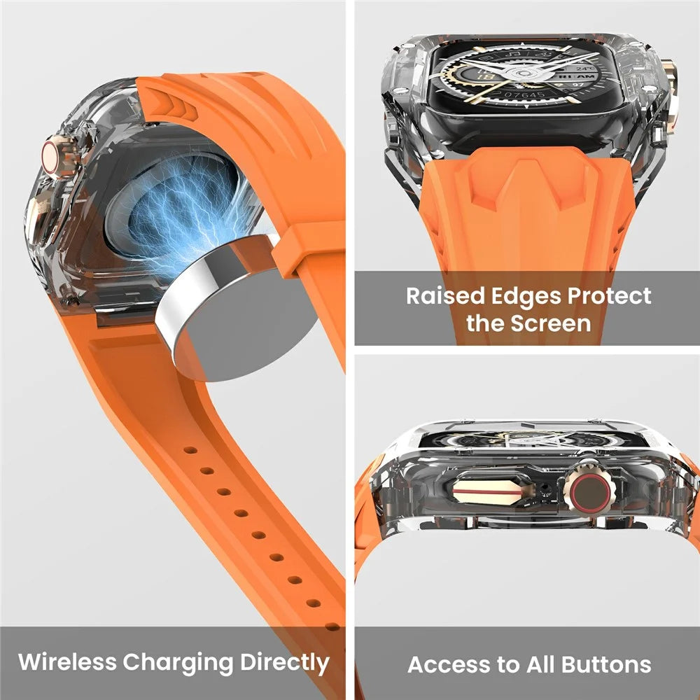 AHASTYLE WE28 For Apple Watch Series 10 42mm Silicone Watch Band with Anti-drop Case - Orange - 4