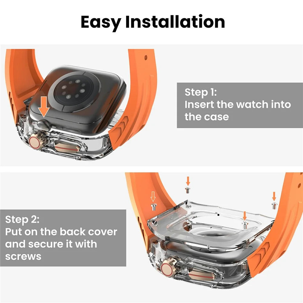 AHASTYLE WE28 For Apple Watch Series 10 42mm Silicone Watch Band with Anti-drop Case - Orange - 5