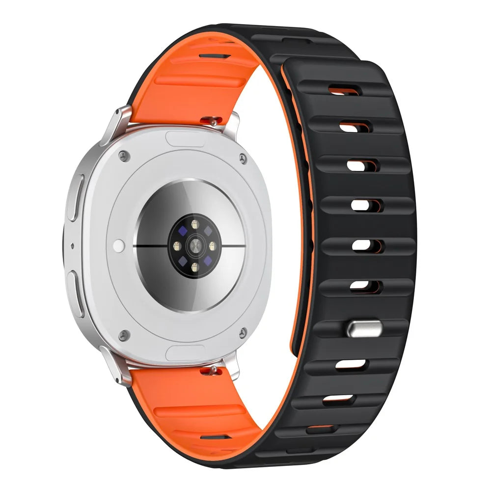 Magnetic Band for Samsung Galaxy Watch8 Classic 46mm  /  Watch8 44mm  /  40mm Silicone Breathable Watch Strap - Black+Orange - 1