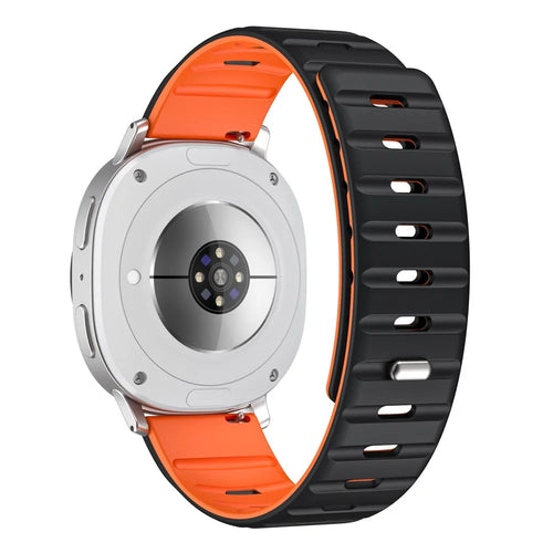 Magnetic Band for Samsung Galaxy Watch8 Classic 46mm  /  Watch8 44mm  /  40mm Silicone Breathable Watch Strap - Black+Orange - 1