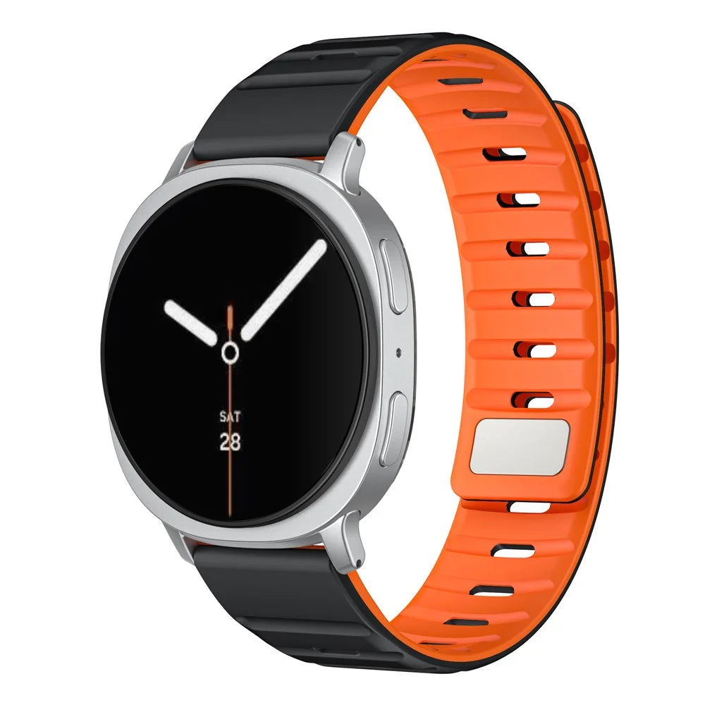 Magnetic Band for Samsung Galaxy Watch8 Classic 46mm  /  Watch8 44mm  /  40mm Silicone Breathable Watch Strap - Black+Orange - 3