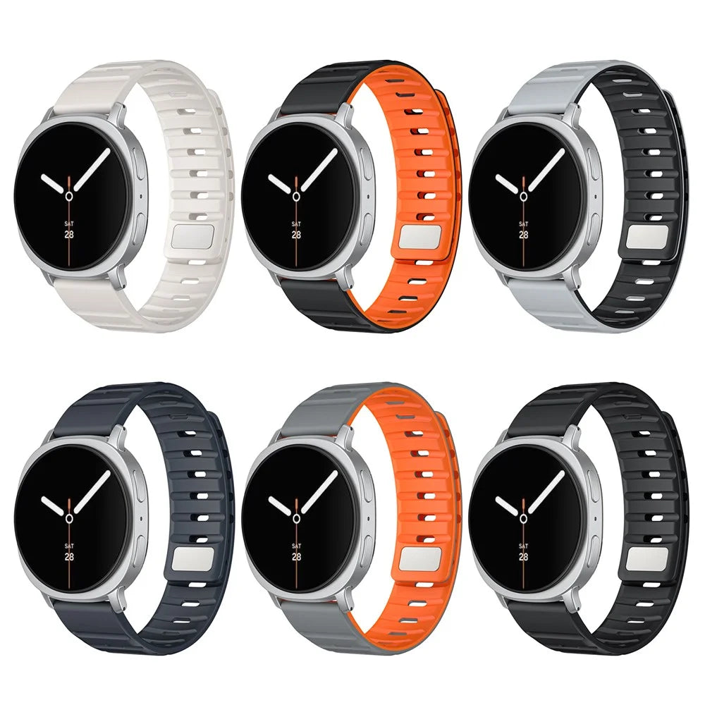 Magnetic Band for Samsung Galaxy Watch8 Classic 46mm  /  Watch8 44mm  /  40mm Silicone Breathable Watch Strap - Black+Orange - 4
