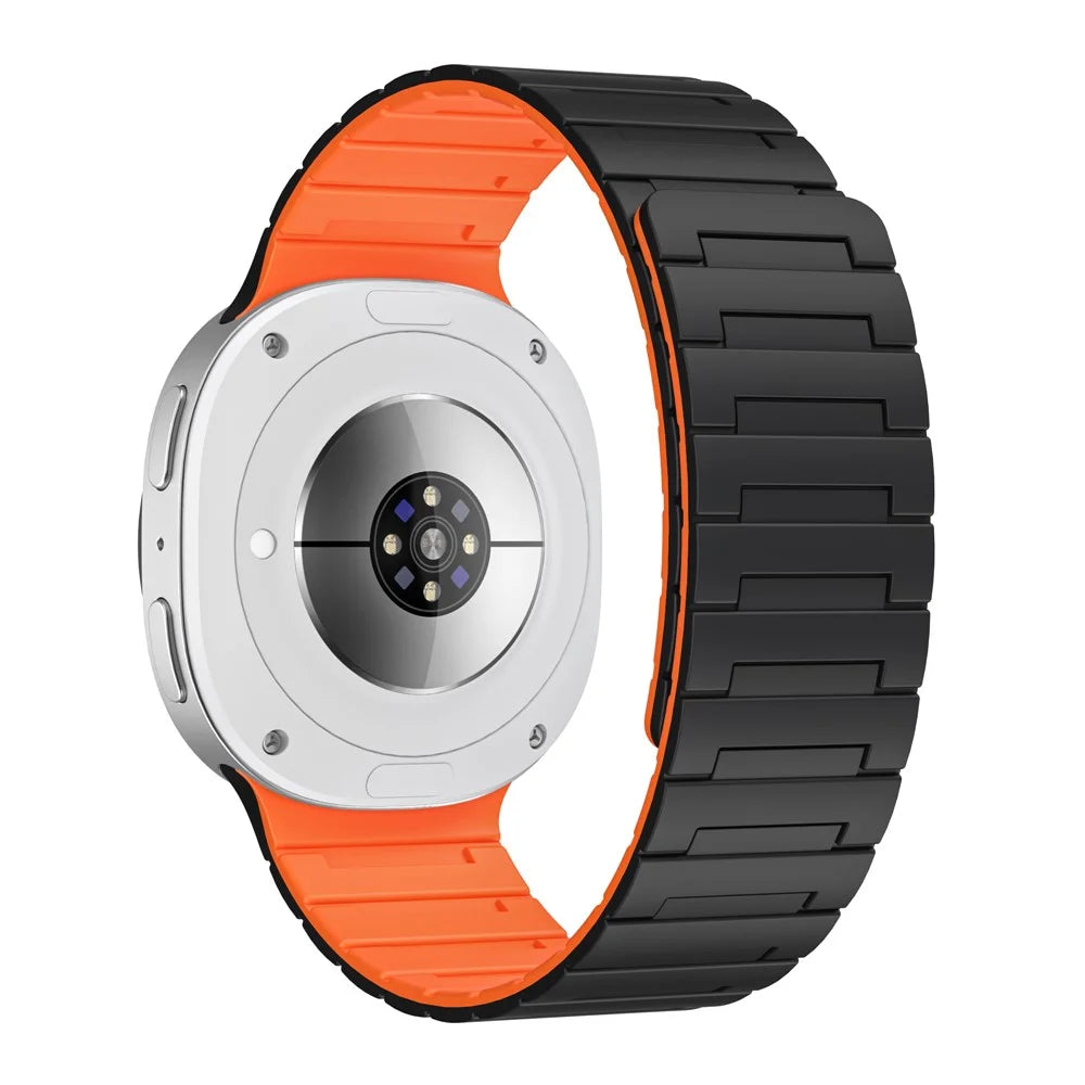 Silicone Strap for Samsung Galaxy Watch8 Classic 46mm  /  Watch8 44mm  /  40mm Magnetic Watchband - Black+Orange - 1