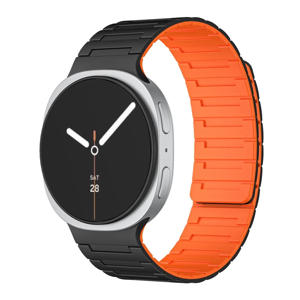 Silicone Strap for Samsung Galaxy Watch8 Classic 46mm  /  Watch8 44mm  /  40mm Magnetic Watchband - Black+Orange - 3