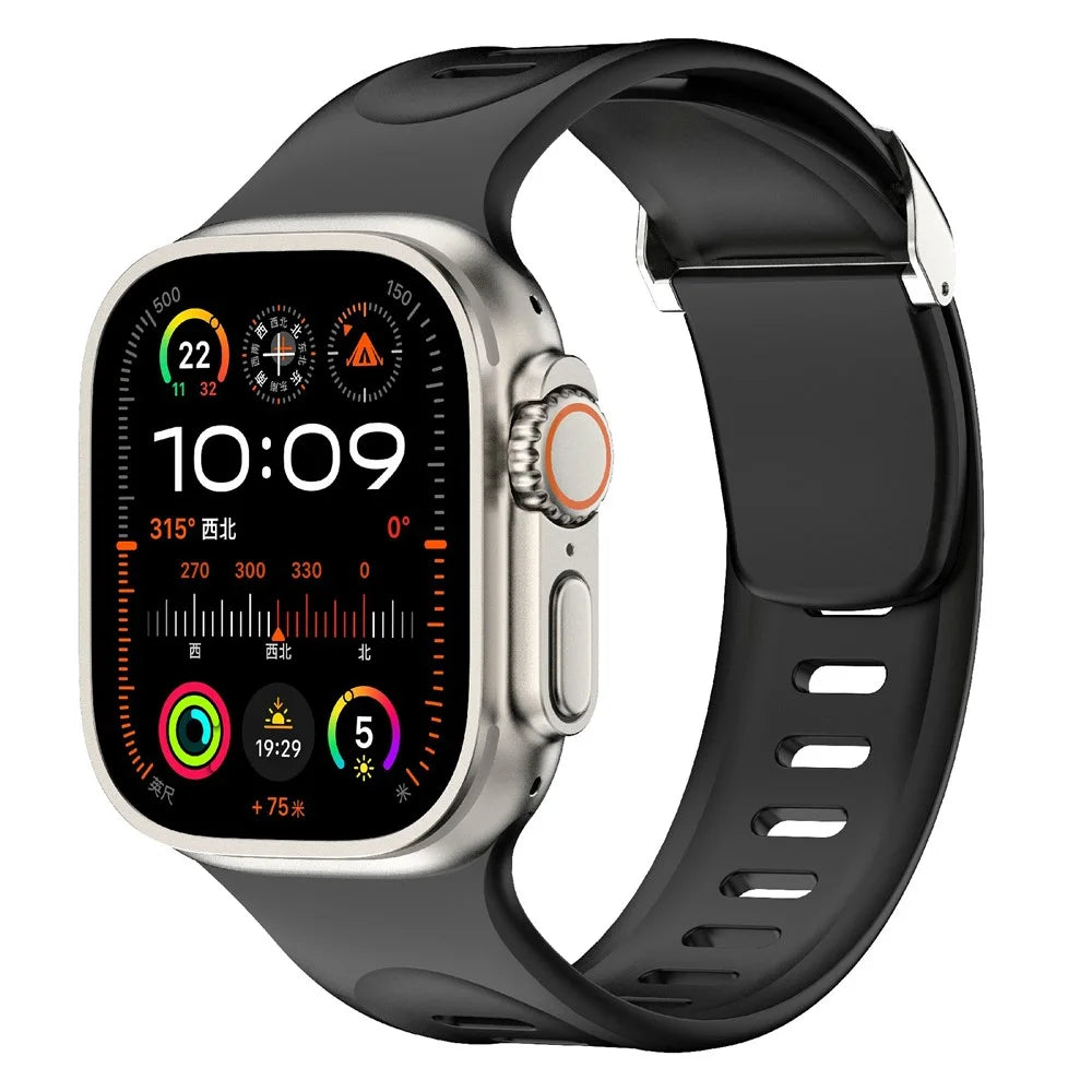 Watch Band For Apple Watch Ultra 3 2 1 49mm / Series 11 10 46mm / 9 8 7 45mm / SE3 SE2 SE 6 5 4 44mm / 3 2 1 42mm Silicone Wrist Strap - Black - 2