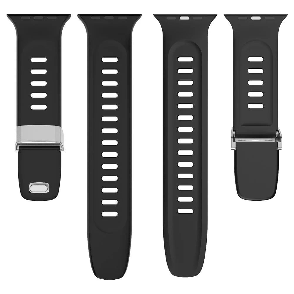 Watch Band For Apple Watch Ultra 3 2 1 49mm / Series 11 10 46mm / 9 8 7 45mm / SE3 SE2 SE 6 5 4 44mm / 3 2 1 42mm Silicone Wrist Strap - Black - 3