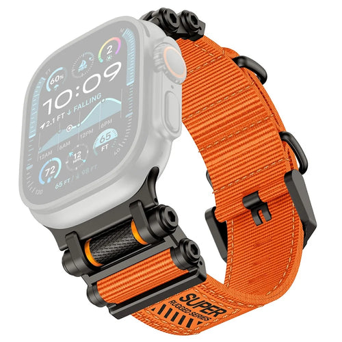 Watch Band For Apple Watch Ultra 3 2 1 49mm / Series 11 10 46mm / 9 8 7 45mm / SE3 SE2 SE 6 5 4 44mm / 3 2 1 42mm Gear Design Nylon Strap with Black Connector - Orange - 1