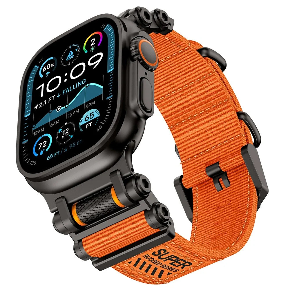 Watch Band For Apple Watch Ultra 3 2 1 49mm / Series 11 10 46mm / 9 8 7 45mm / SE3 SE2 SE 6 5 4 44mm / 3 2 1 42mm Gear Design Nylon Strap with Black Connector - Orange - 2