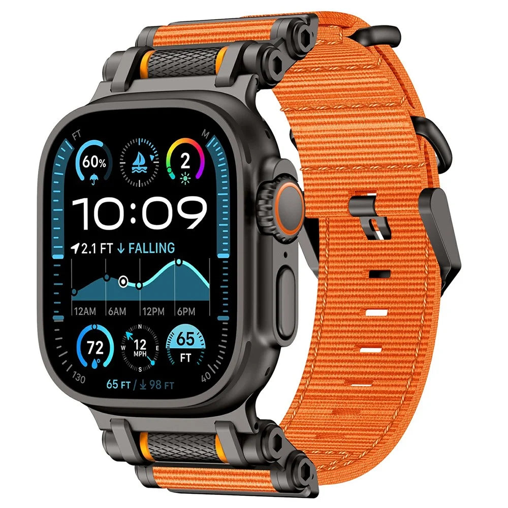 Watch Band For Apple Watch Ultra 3 2 1 49mm / Series 11 10 46mm / 9 8 7 45mm / SE3 SE2 SE 6 5 4 44mm / 3 2 1 42mm Gear Design Nylon Strap with Black Connector - Orange - 3